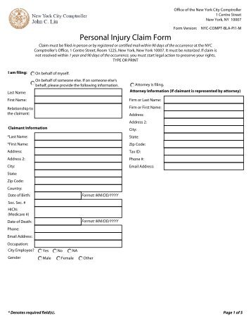 Personal Injury Claim Form - NYC Office of the Comptroller