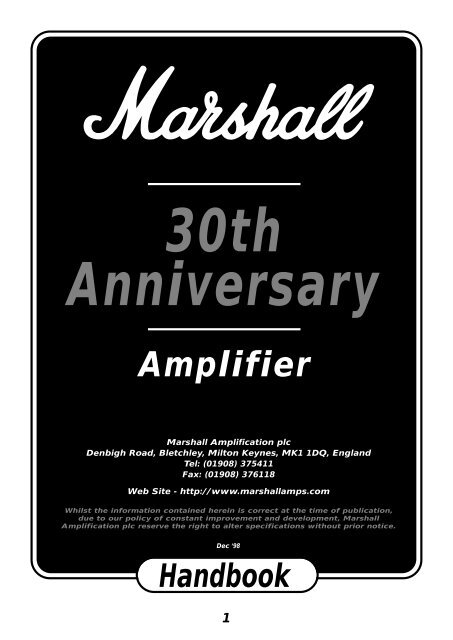 30th Anniversary Amplifier Handbook - Marshall