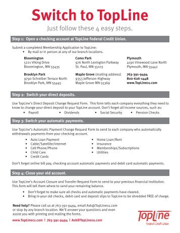 Checking Switch Kit - Topline Federal Credit Union