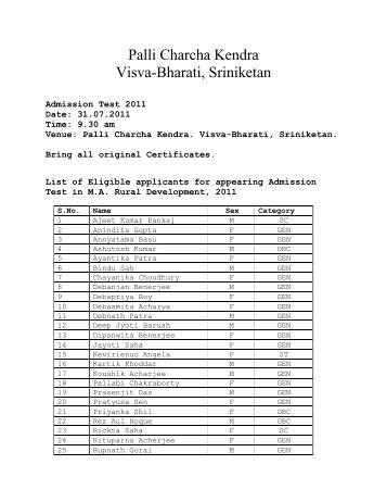Notice and List of Eligible applicants for appearing ... - Visva-Bharati
