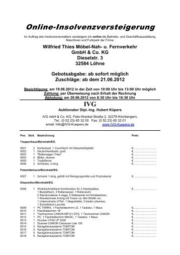 Online-Insolvenzversteigerung - IVG mbH & Co. KG