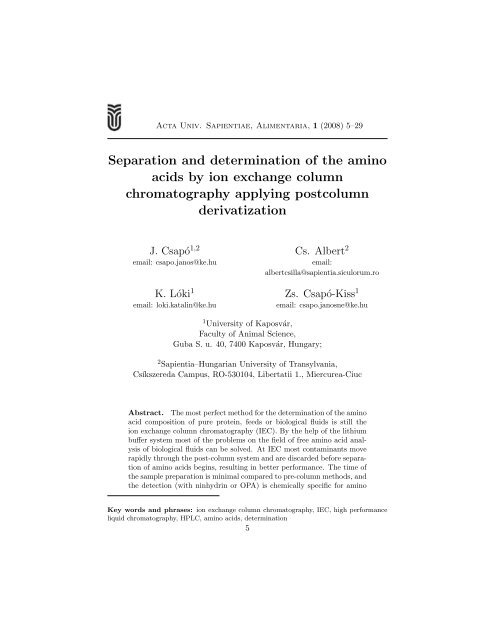 Separation and determination of the amino acids by ion exchange ...