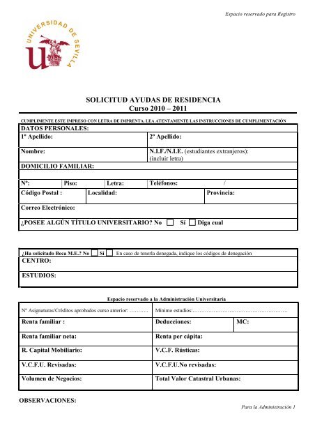 Impreso solicitud (formato pdf) - Universidad de Sevilla