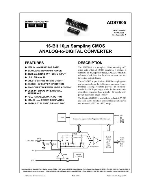1X ADS7805U 16-Bit 10ms Sampling CMOS ANALOG-to-DIGITAL CONVERTER ADS7805 