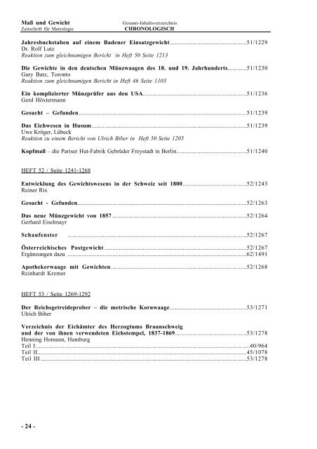 GESAMT - INHALTSVERZEICHNIS 1986 - MaÃŸ und Gewicht, Verein ...