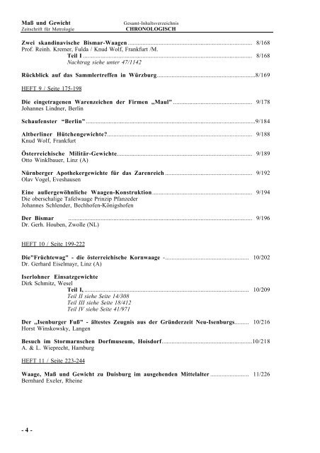 GESAMT - INHALTSVERZEICHNIS 1986 - MaÃŸ und Gewicht, Verein ...