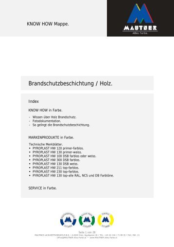 Brandschutzbeschichtung / Holz. - MAUTNER