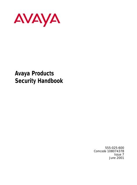 Avaya Products Security Handbook 555 025 600 Avaya Support