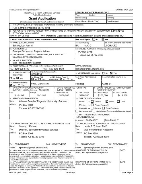 Nih phs 398 form samples sponsored projects university of 