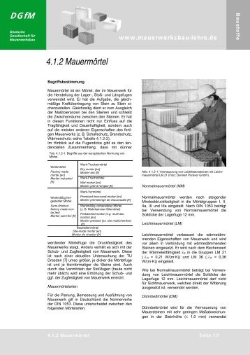 4.1.2 Mauermörtel - Mauerwerksbau