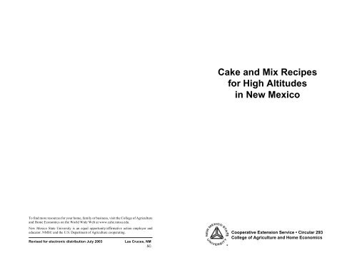 Cakes and Mix Recipes for High Altitudes in New Mexico - NMSU's ...