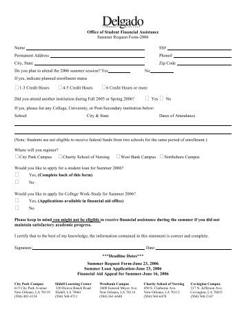 Office of Student Financial Assistance Summer Request Form-2006 ...