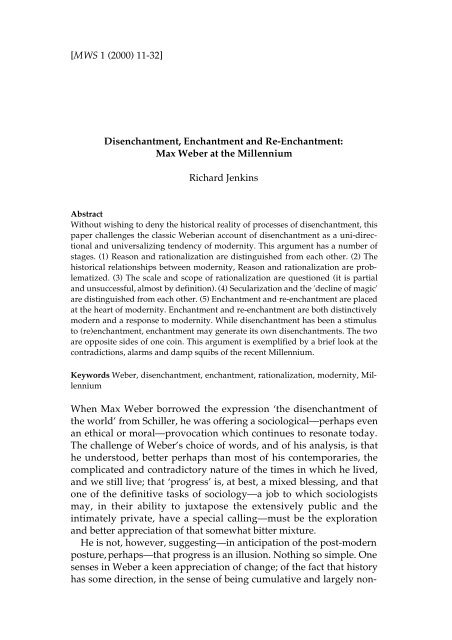 Disenchantment, Enchantment and Re ... - Max Weber Studies