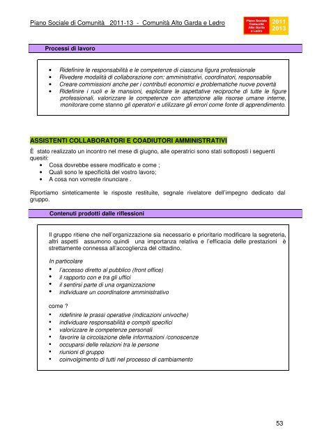 Piano Sociale - ComunitÃ  Alto Garda e Ledro