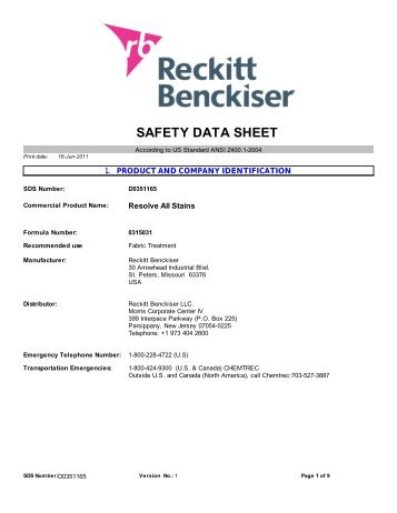 SAFETY DATA SHEET - Reckitt Benckiser