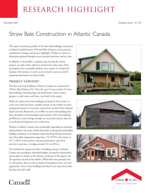 Straw Bale Construction in Atlantic Canada - SCHL