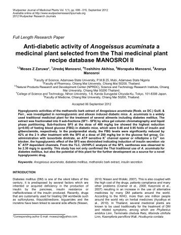 Anti-diabetic activity of Anogeissus acuminata a medicinal plant ...