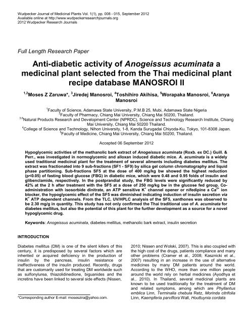Anti-diabetic activity of Anogeissus acuminata a medicinal plant ...