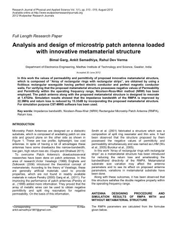 Analysis and design of microstrip patch antenna loaded with ...