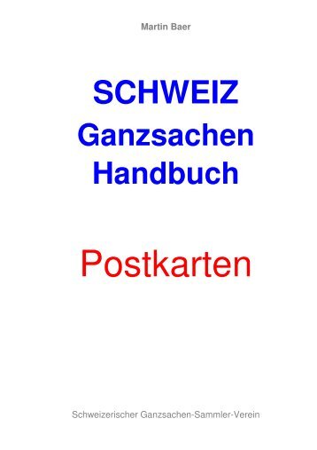SCHWEIZ Ganzsachen Handbuch - PK Handbuch Nachtrag