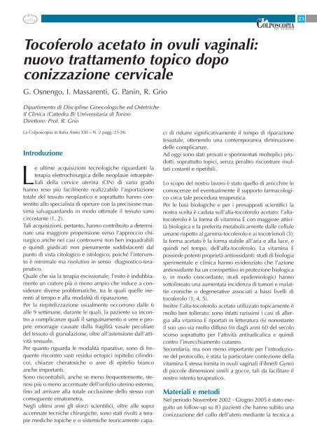 Tocoferolo acetato in ovuli vaginali - SocietÃ  italiana di Colposcopia ...