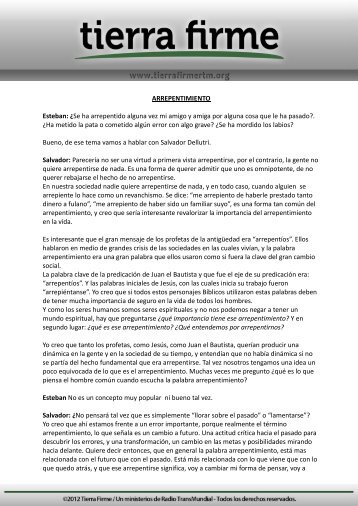 Se ha arrepentido alguna vez mi amigo y amiga por ... - Tierra Firme