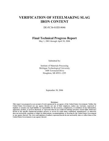 verification of steelmaking slag iron content - National Technical ...