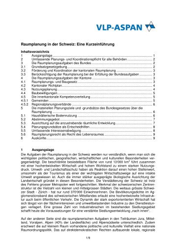 Raumplanung in der Schweiz: Eine Kurzeinführung - vlp-aspan