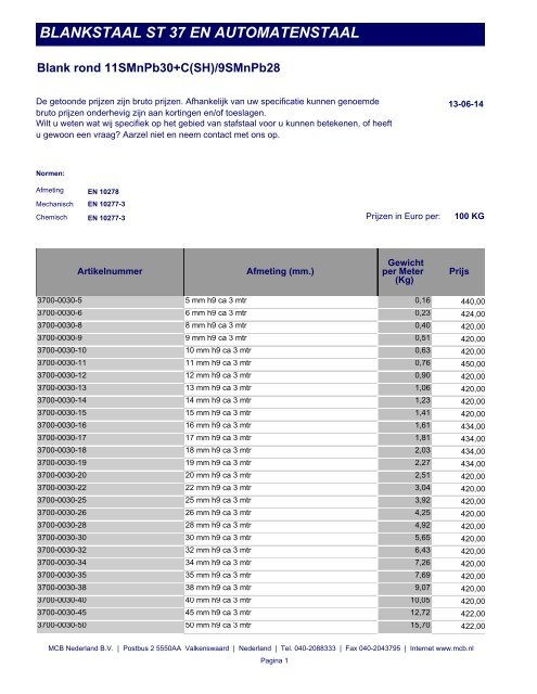 BLANKSTAAL ST 37 EN AUTOMATENSTAAL - MCB Nederland B.V.