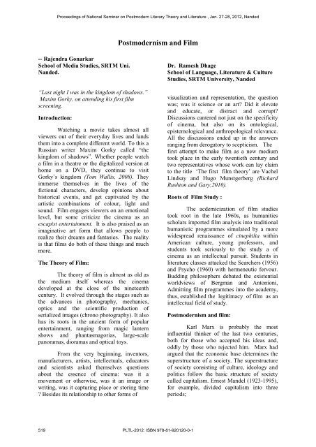 Proceedings of National Seminar on Postmodern ... - Igcollege.org