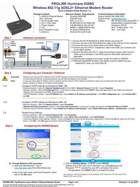 Prolink Hurricane 6300G Wireless 802.11g ADSL2+ Ethernet ...