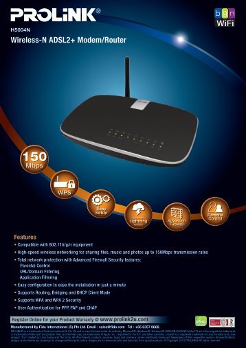 Wireless-N ADSL2+ Modem/Router - Prolink