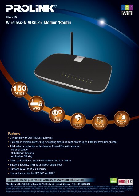 Wireless-N ADSL2+ Modem/Router - Prolink