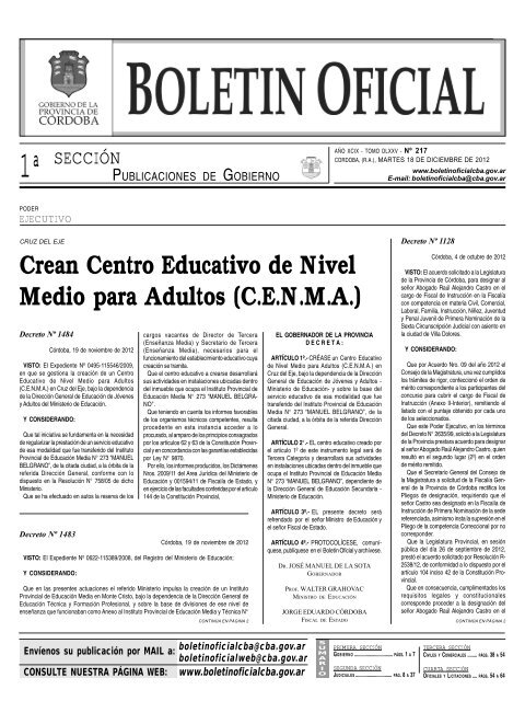 boletin oficial nÂº 217 - BoletÃ­n Oficial de la Provincia de CÃ³rdoba ...