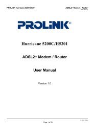 Hurricane 5200C/H5201 ADSL2+ Modem / Router User ... - Prolink