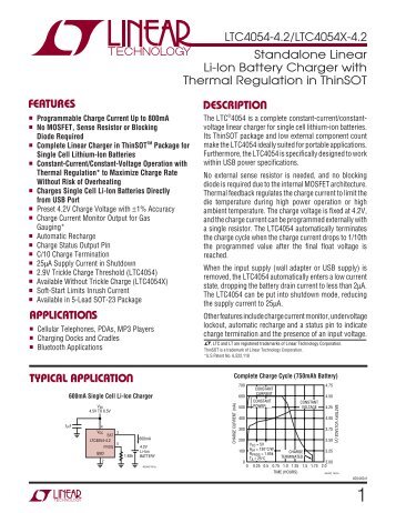 LTC4054-4.2/LTC4054X-4.2 - Standalone Linear Li-Ion Battery ...