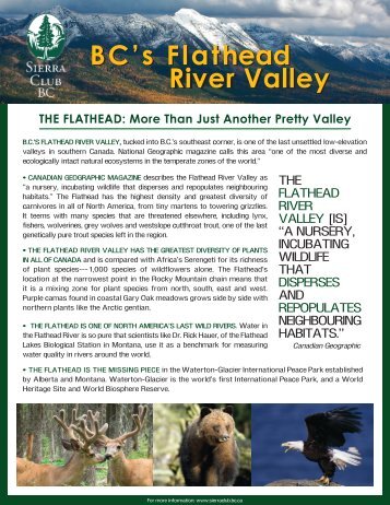 Flathead River Valley factsheet - Sierra Club BC