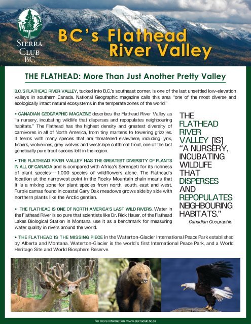 Flathead River Valley factsheet - Sierra Club BC