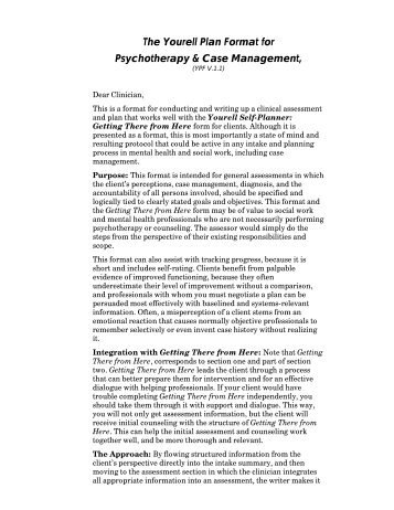 The Yourell Plan Format for Psychotherapy & Case Management,