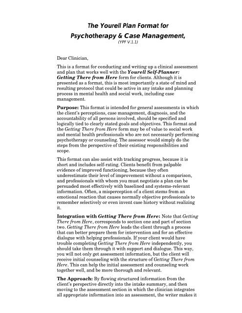 The Yourell Plan Format for Psychotherapy & Case Management,