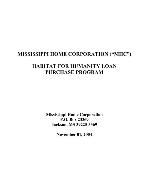 Habitat Loan Purchase Program - Mississippi Home Corporation