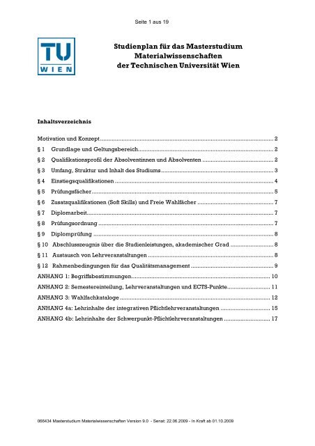 Studienplan Materialwissenschaften - Technische Universität Wien