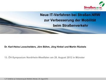 Neue IT-Verfahren bei StraÃen.NRW zur Verbesserung der MobilitÃ¤t ...