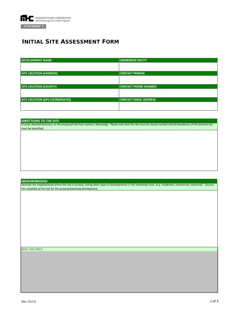 2-Initial Site Assessment Form - Mississippi Home Corporation