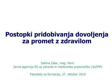 Postopki pridobivanja dovoljenja za promet z zdravilom