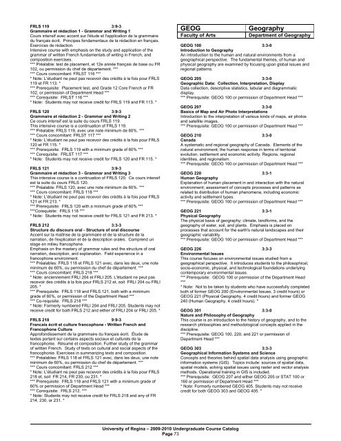 2009-2010 Undergraduate Course Catalog - University of Regina