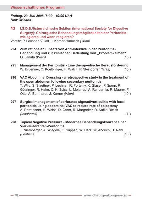 Wissenschaftliches Programm - Ãsterreichischer Chirurgenkongress