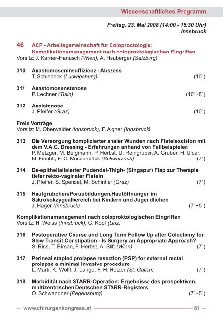 Wissenschaftliches Programm - Ãsterreichischer Chirurgenkongress