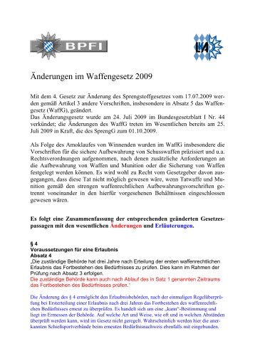 Ãnderungen im Waffengesetz 2009