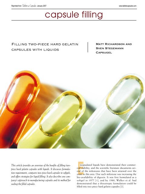 Filling two-piece hard gelatin capsules with liquids - Capsugel